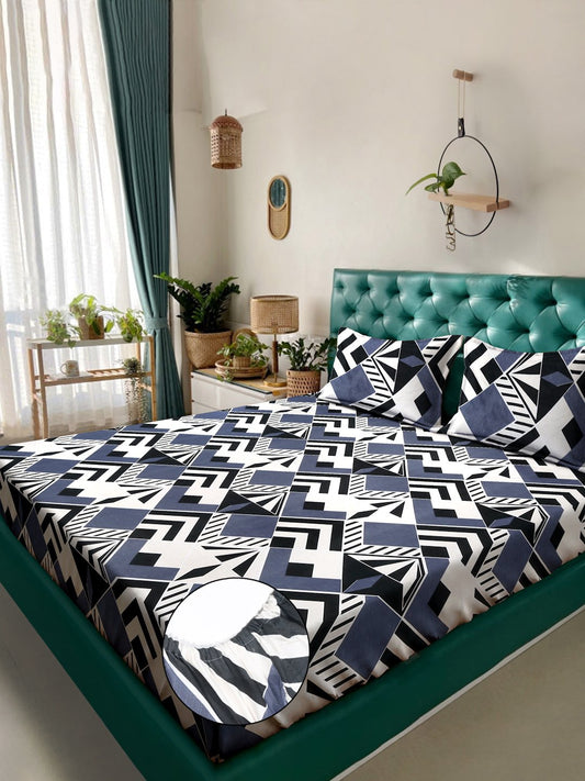 Geometric 300 TC Cotton Blend Fitted Double Bedsheet in Book Fold Packing