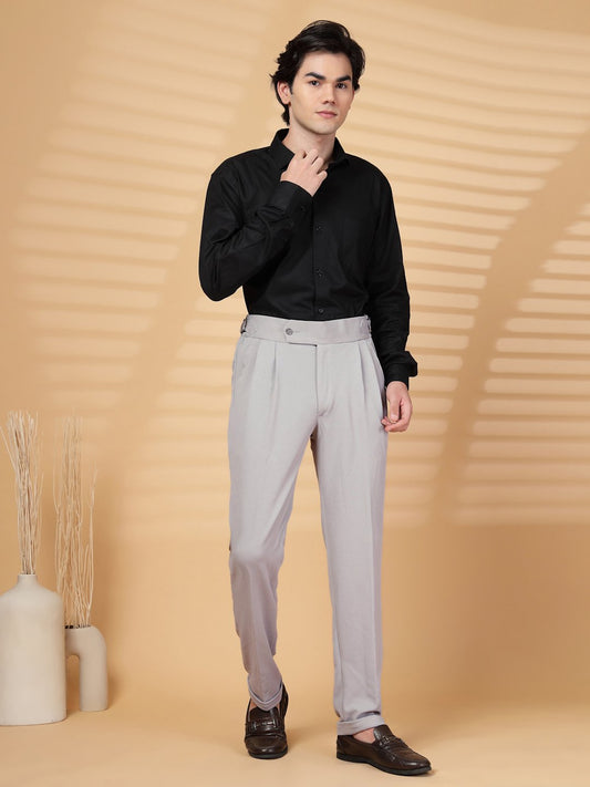Grey Lycra Cotton Comfort-Fit Solid Regular Formal Trouser