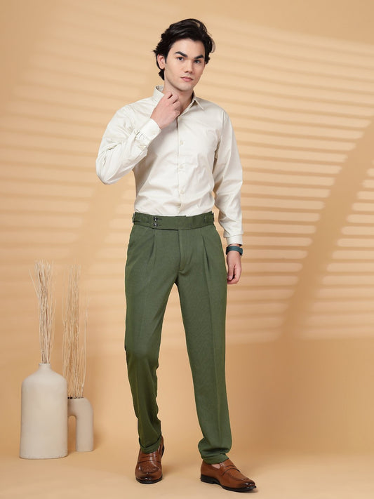 Olive Lycra Cotton Solid Smart Fit Formal Trouser