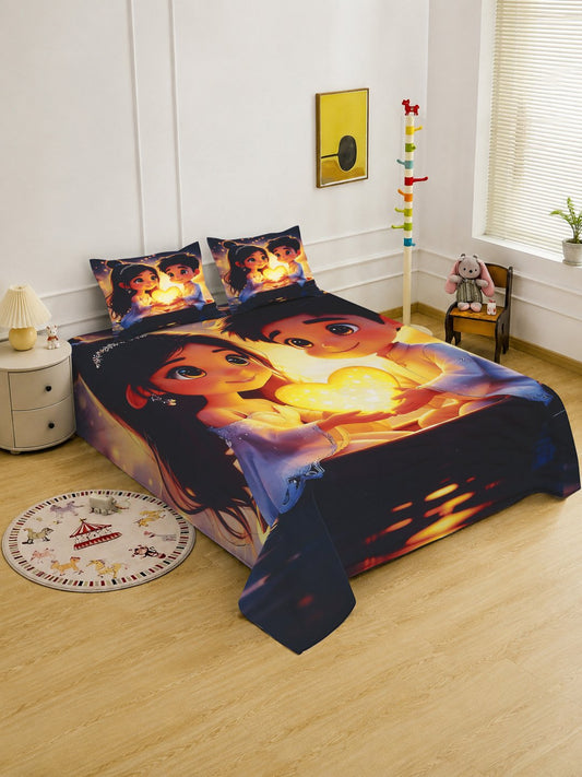 Digital Multi Graphic Cotton Blend Double Bedsheet with 2 Pillow Covers