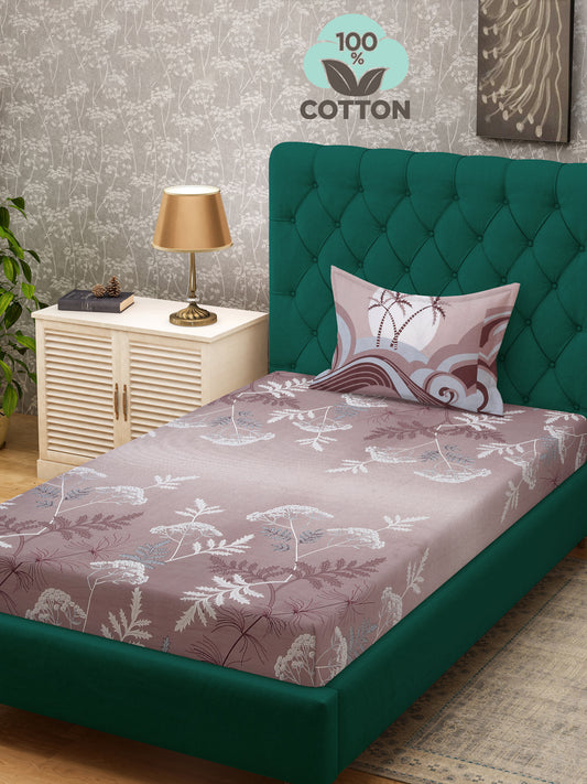 Klotthe Multi Floral 400 TC Pure Cotton Single Bedsheet with Pillow Cover