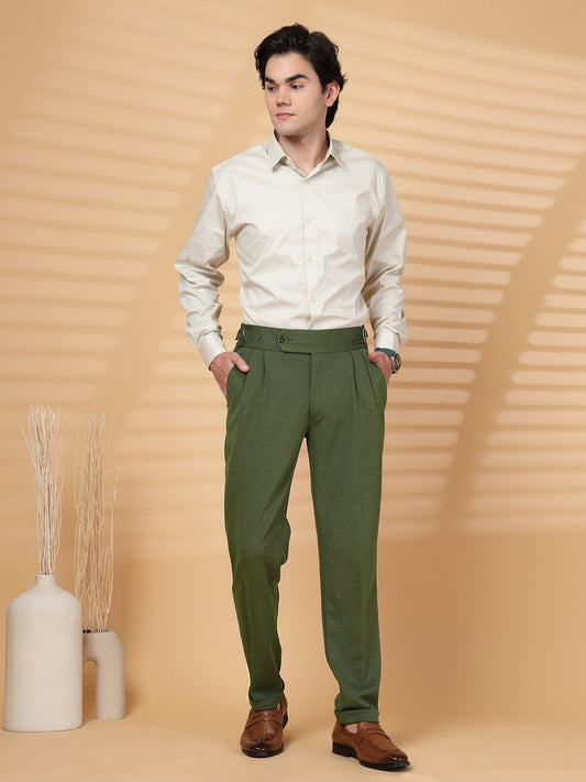 Olive Lycra Cotton Comfort-Fit Solid Regular Formal Trouser