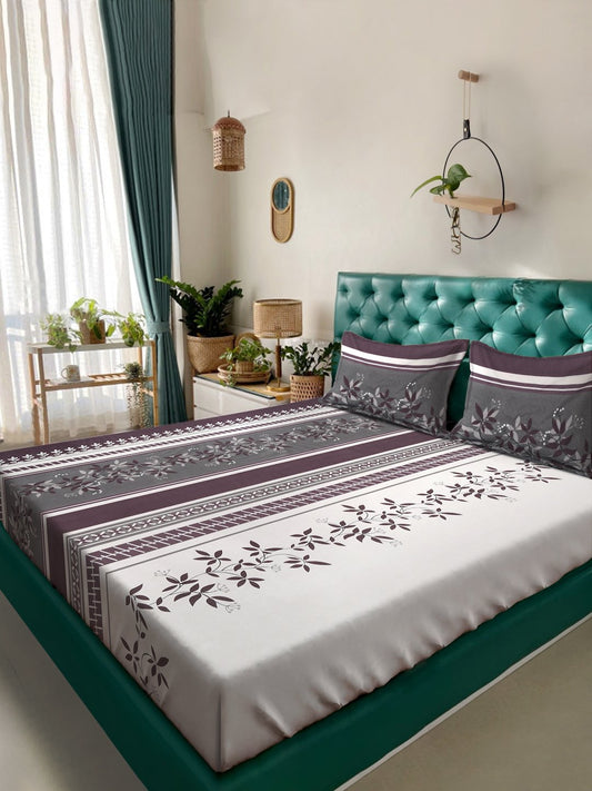 Multi Floral 300 TC Cotton Blend Fitted Double Bedsheet with 2 Pillow Covers