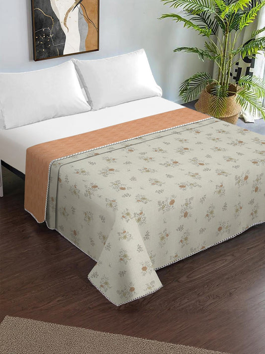 Green Cotton Blend Floral Double Bed Dohar