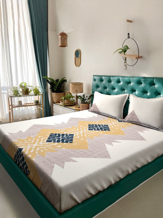 Book Fold Multi Geometric 300 TC Cotton Blend Double Bedsheet with 2 Pillow Covers