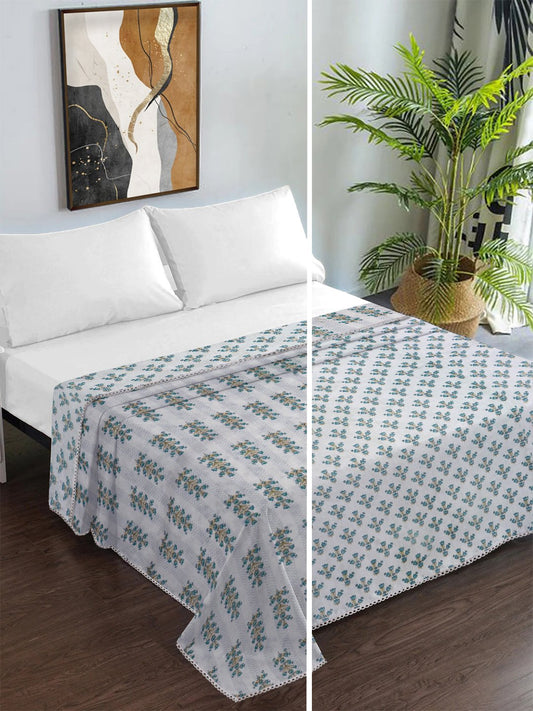 Green Pure Cotton Floral Double Bed Dohar