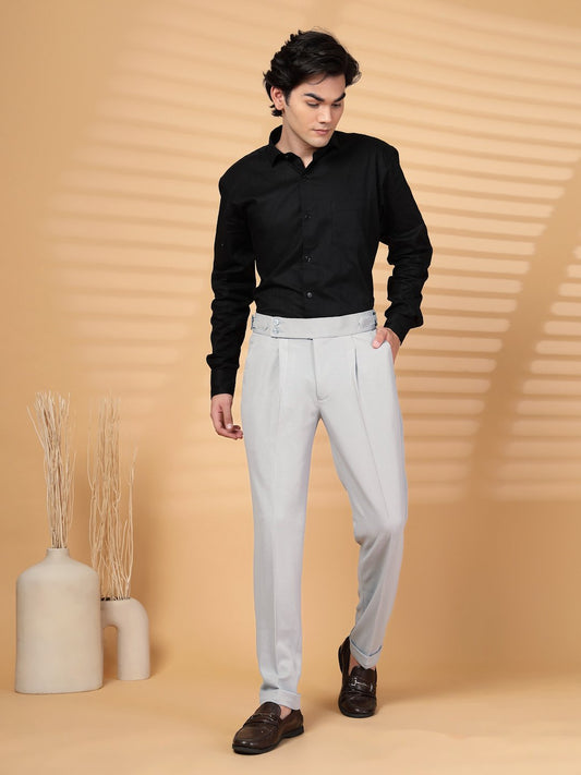 Light Grey Lycra Cotton Solid Smart Fit Formal Trouser