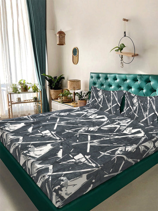 Grey Geometric Woolen Double Bedsheet with 2 Pillow Covers
