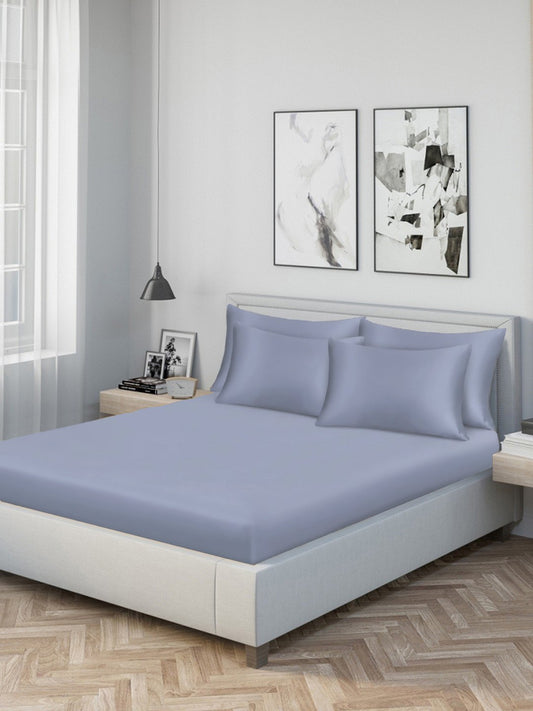 Lavender Solid 300 TC Cotton Blend Double Bedsheet with 4 Pillow Covers
