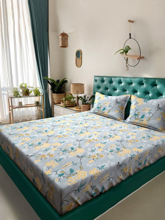 Book Fold Multi Floral 300 TC Cotton Blend Double Bedsheet with 2 Pillow Covers