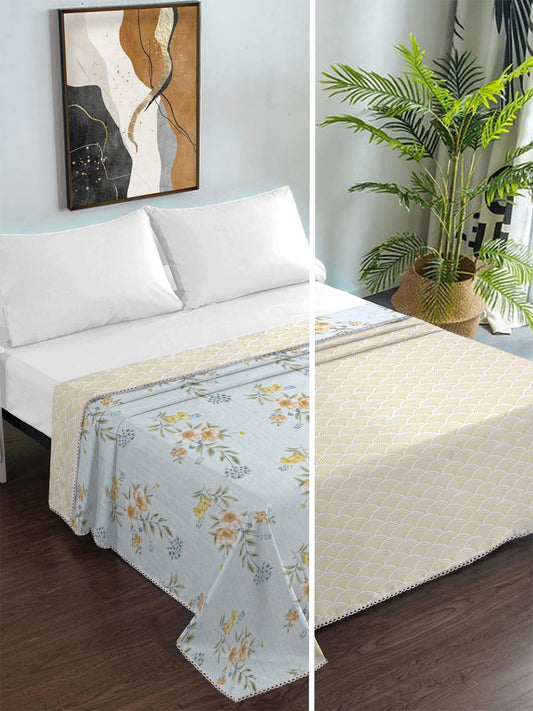Grey Cotton Blend Floral Double Bed Dohar