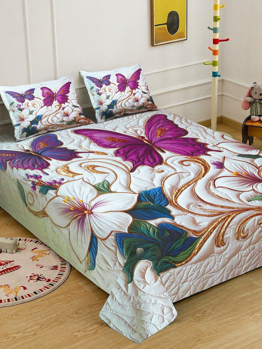 Multi Digital Floral Printed Cotton Blend Double Bedsheet with 2 Pillow Covers