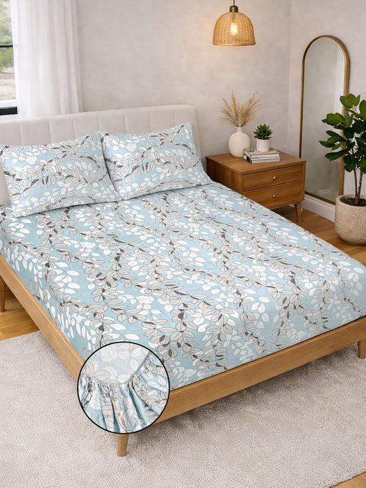 Multi Floral Cotton Blend Fitted Double Bedsheet with 2 Pillow Covers