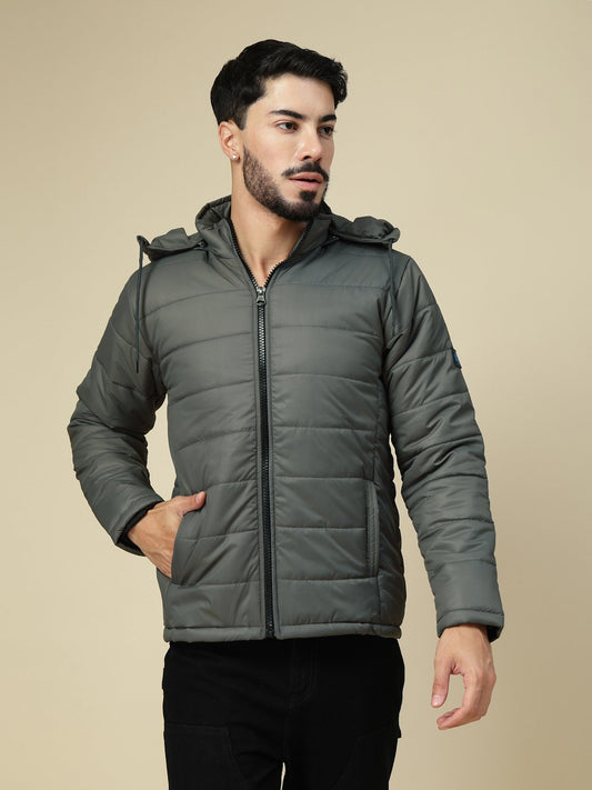 Klotthe Men’s DarkGrey Quilted Hooded Jacket