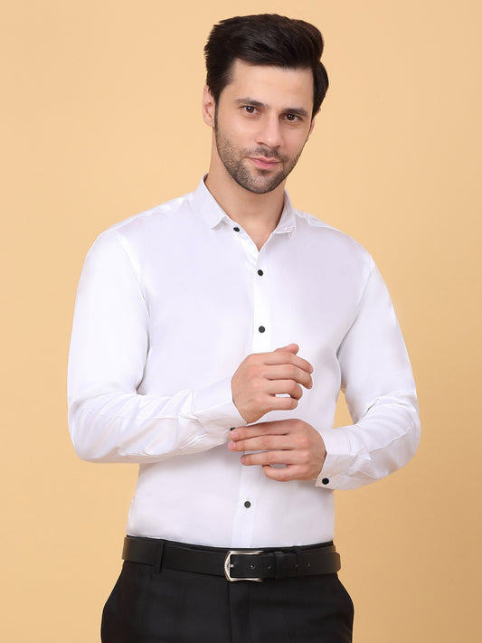 Klotthe Men White Solid Spread Collar Satin Formal Shirt