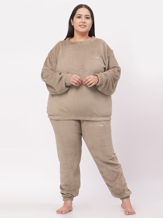 Klotthe Women Beige Wool Blend Solid Night Suit