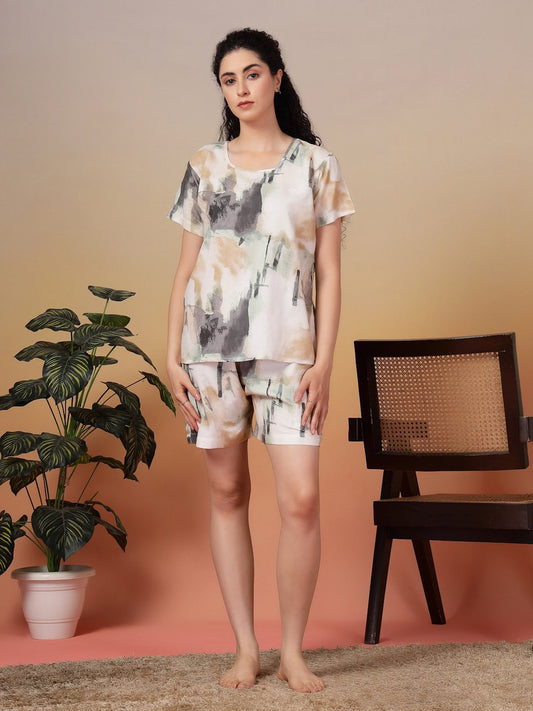Women Multicolor Abstract Pure Cotton Night Suit