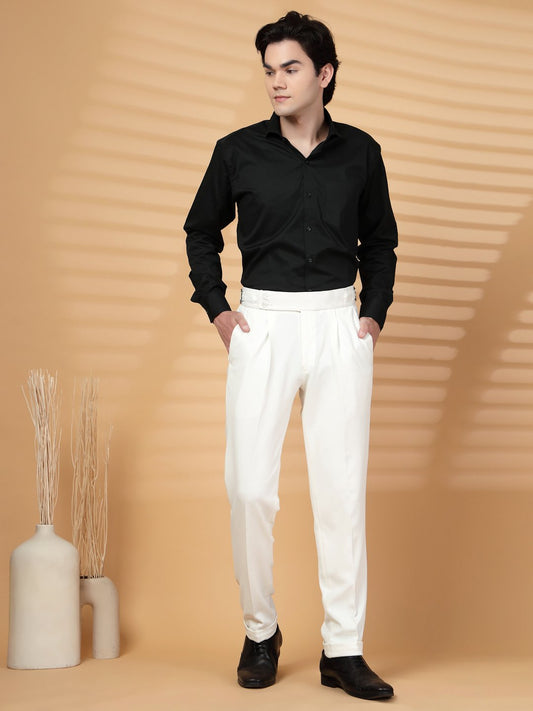 White Lycra Cotton Solid Smart Fit Formal Trouser