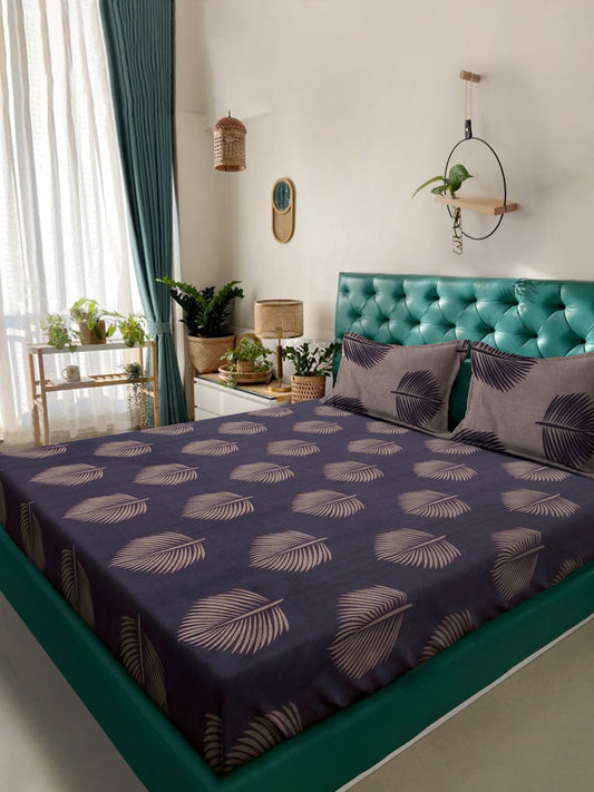 Purple Floral 300 TC Cotton Blend Double Bedsheet with 2 Pillow Covers