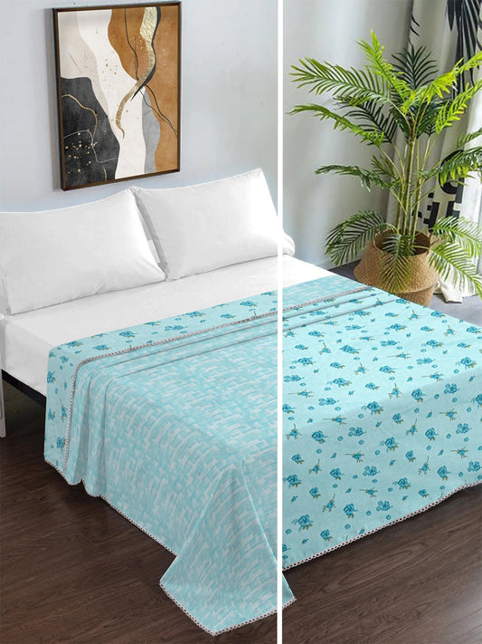Blue Pure Cotton Floral Double Bed Dohar
