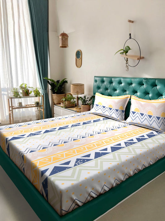 Geometric 300 TC Cotton Blend Double Bedsheet in Book Fold Packing
