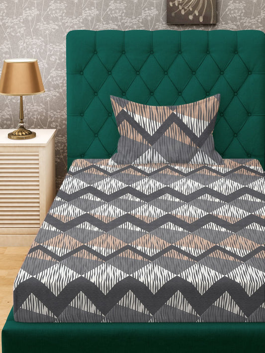 Grey Geometric 300 TC Cotton Blend Single Bedsheet in Book Fold Packing