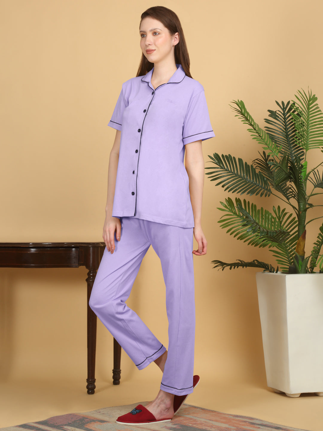 Klotthe Women Lavender Solid Cotton Night Suit