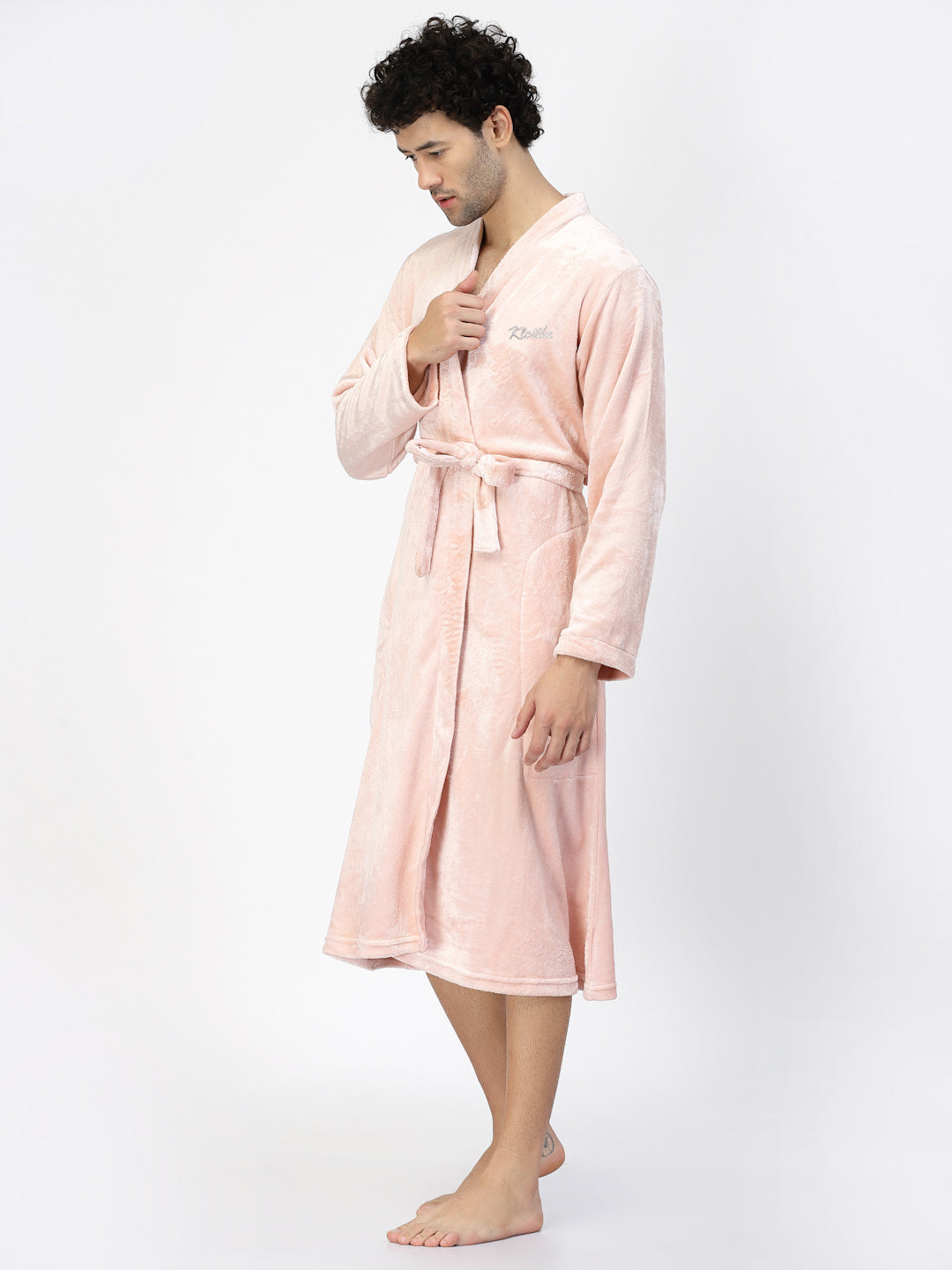 Klotthe Men Pink Solid Bath Robe With Belt