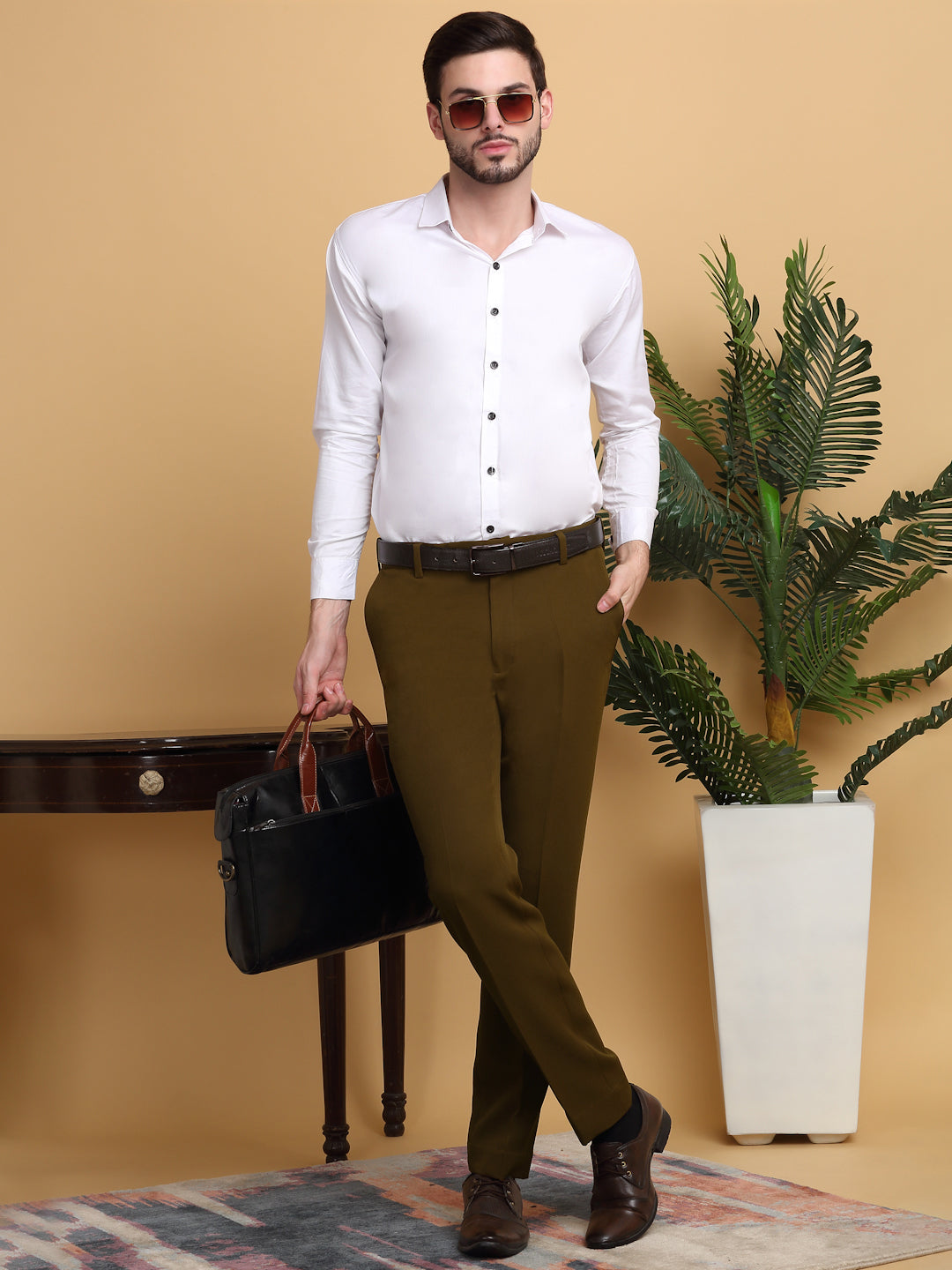 Klotthe Brown Lycra Cotton Elastic Solid Slim Fit Formal Gurkha Pant