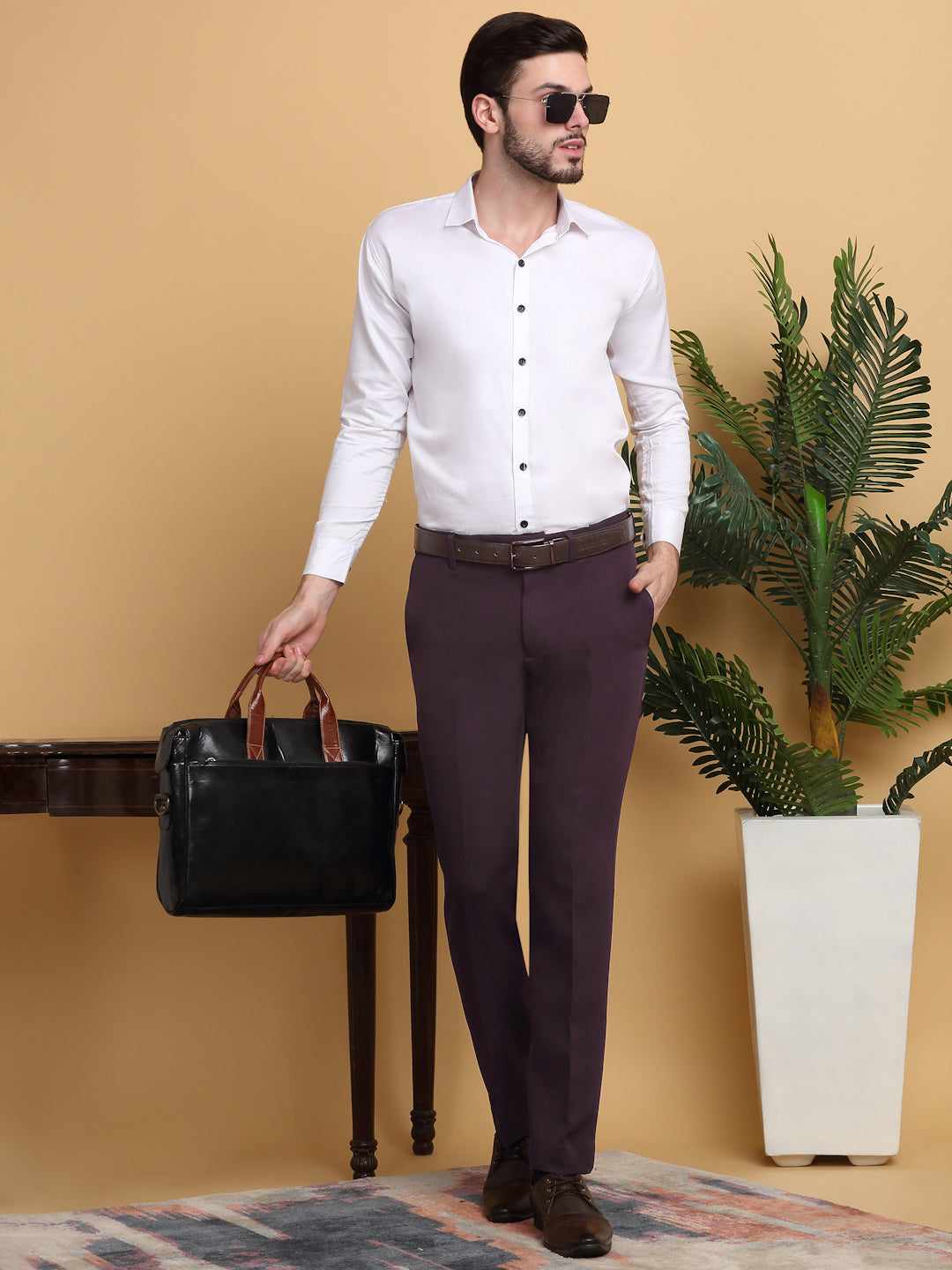 Klotthe Wine Lycra Cotton Elastic Solid Slim Fit Formal Gurkha Pant