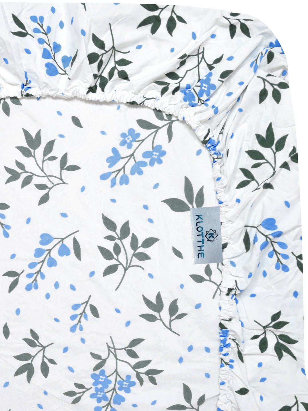 White Floral 300 TC Cotton Blend Fitted Single Bedsheet with Pillow Cover