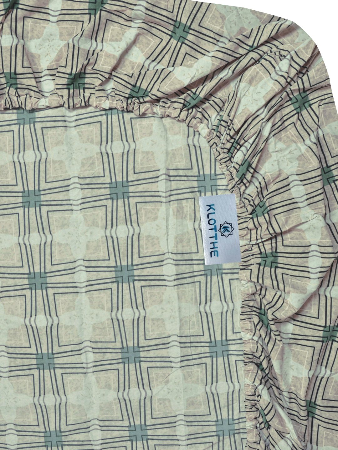 Green Geometric 300 TC Cotton Blend Fitted Single Bedsheet with Pillow Cover