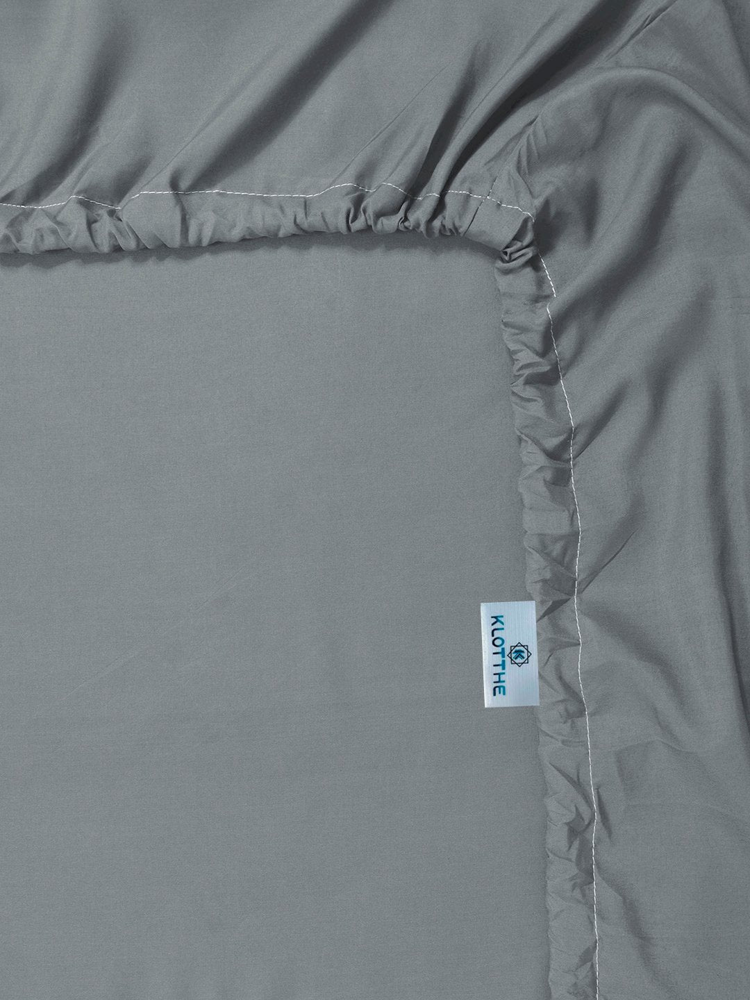 Grey Solid 300 TC Cotton Blend Fitted Single Bedsheet with 2 Pillow Covers