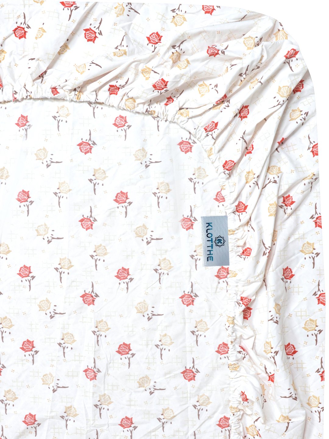 Cream Floral 300 TC Cotton Blend Fitted Single Bedsheet with Pillow Cover