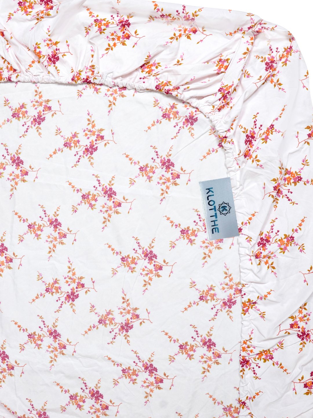 White Floral 300 TC Cotton Blend Fitted Single Bedsheet with Pillow Cover