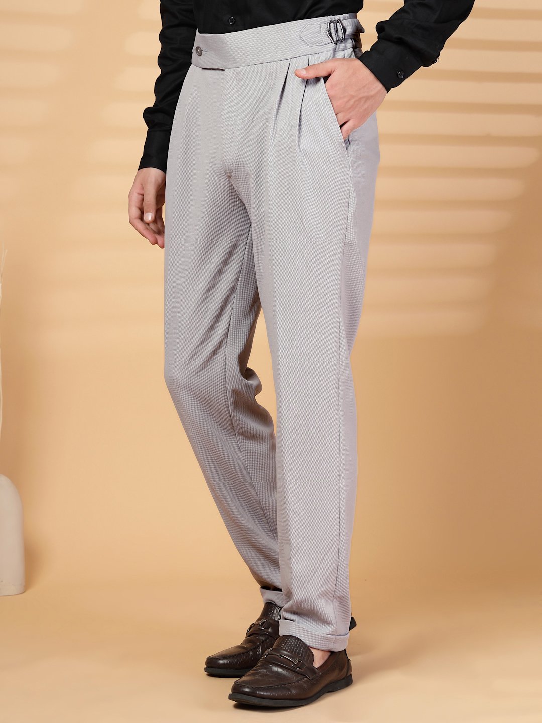 Grey Lycra Cotton Comfort-Fit Solid Regular Formal Trouser