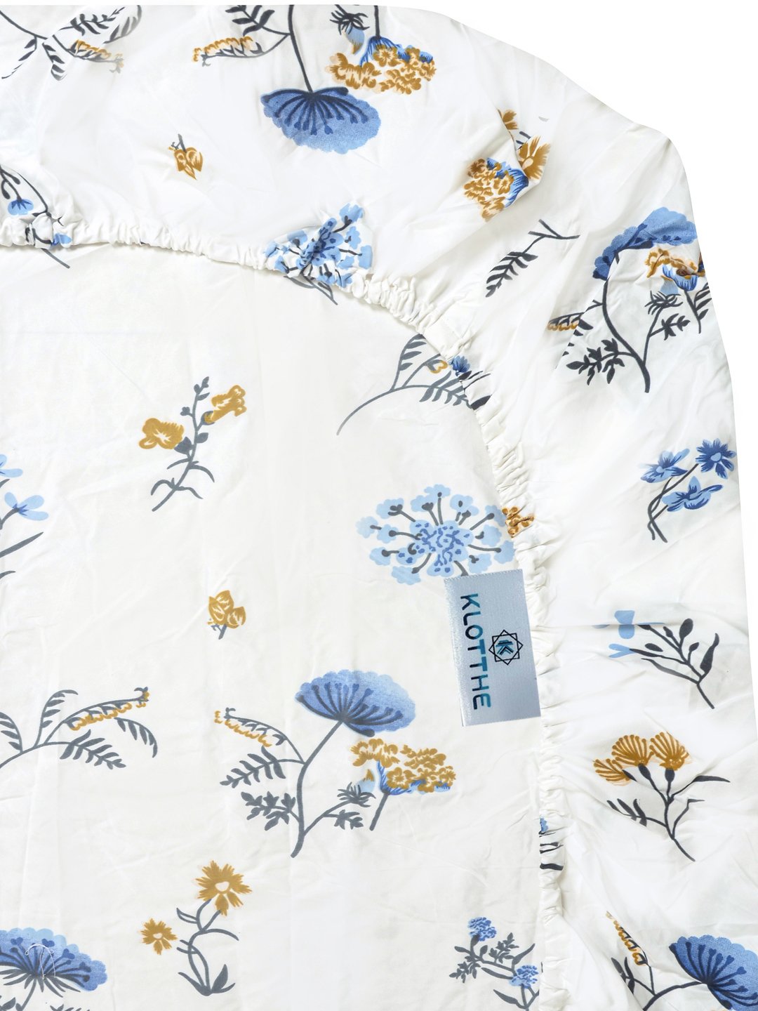 White Floral 300 TC Cotton Blend Fitted Single Bedsheet with Pillow Cover