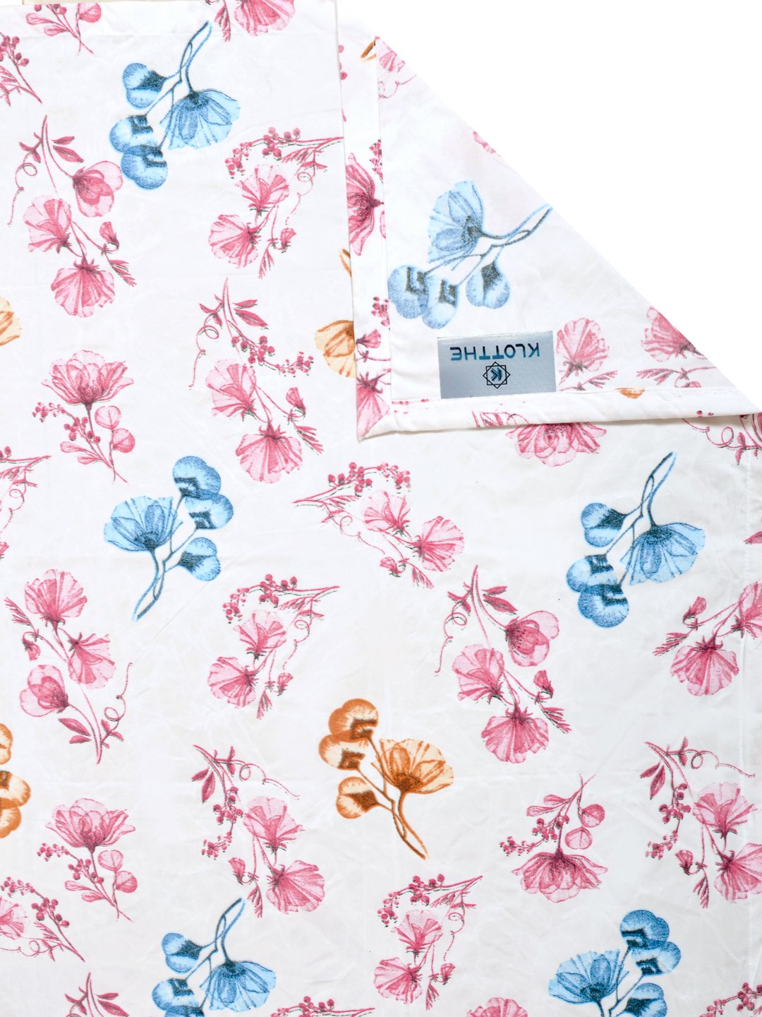 White Floral 300 TC Cotton Blend Single Bedsheet with Pillow Cover