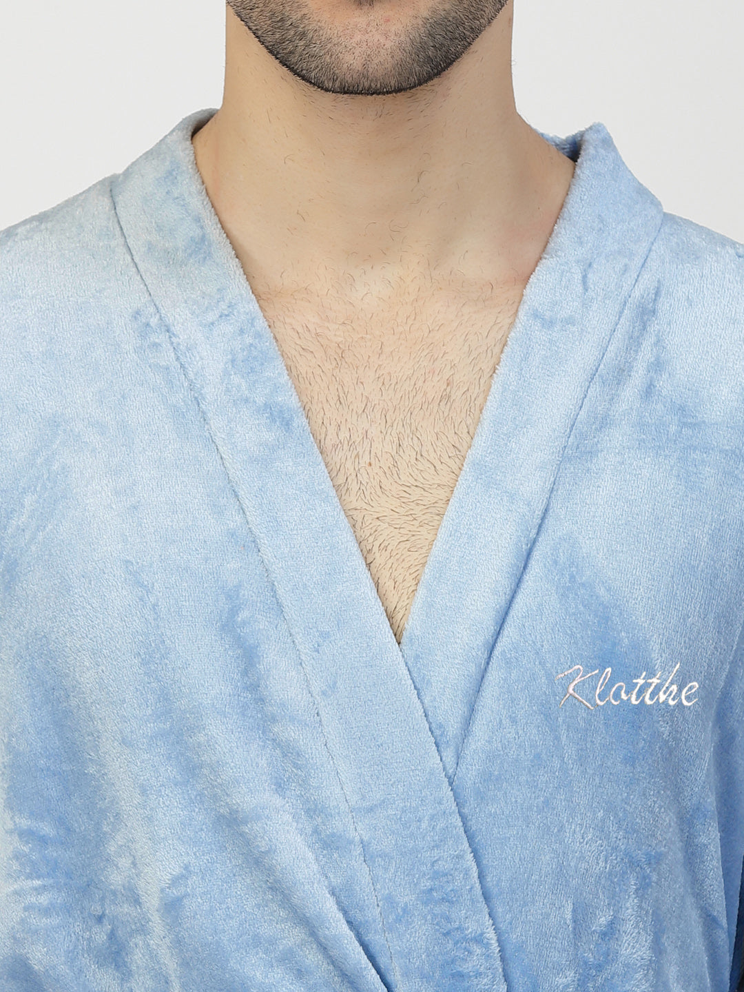 Klotthe Men Blue Solid Bath Robe With Belt