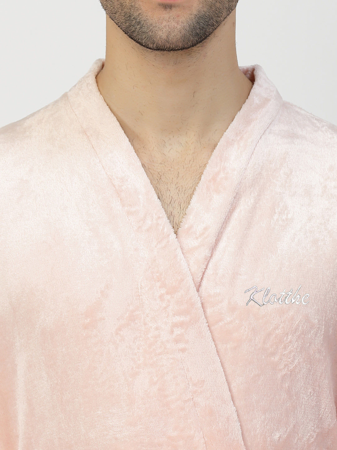 Klotthe Men Pink Solid Bath Robe With Belt