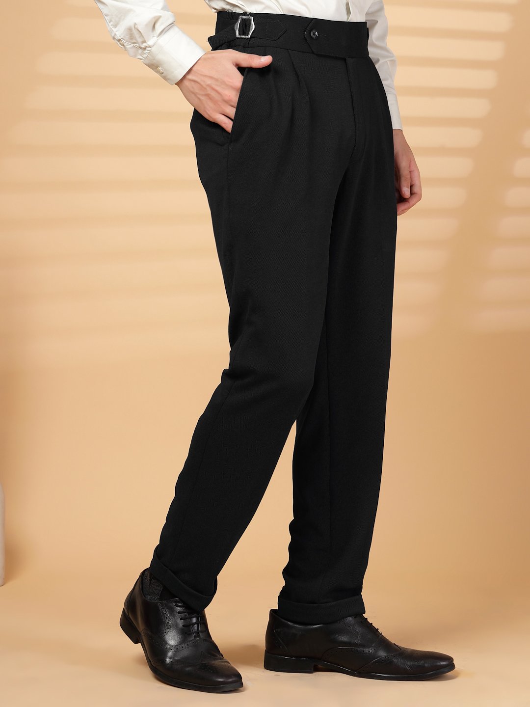 Black Lycra Cotton Comfort-Fit Solid Regular Formal Trouser