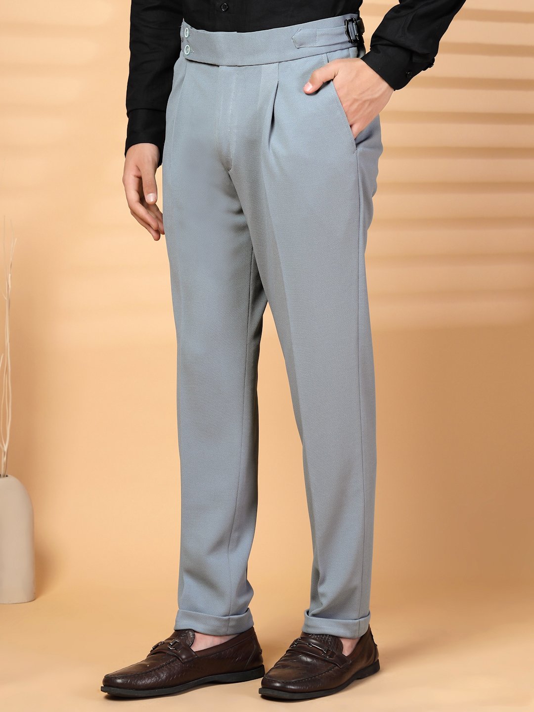 Grey Lycra Cotton Solid Smart Fit Formal Trouser