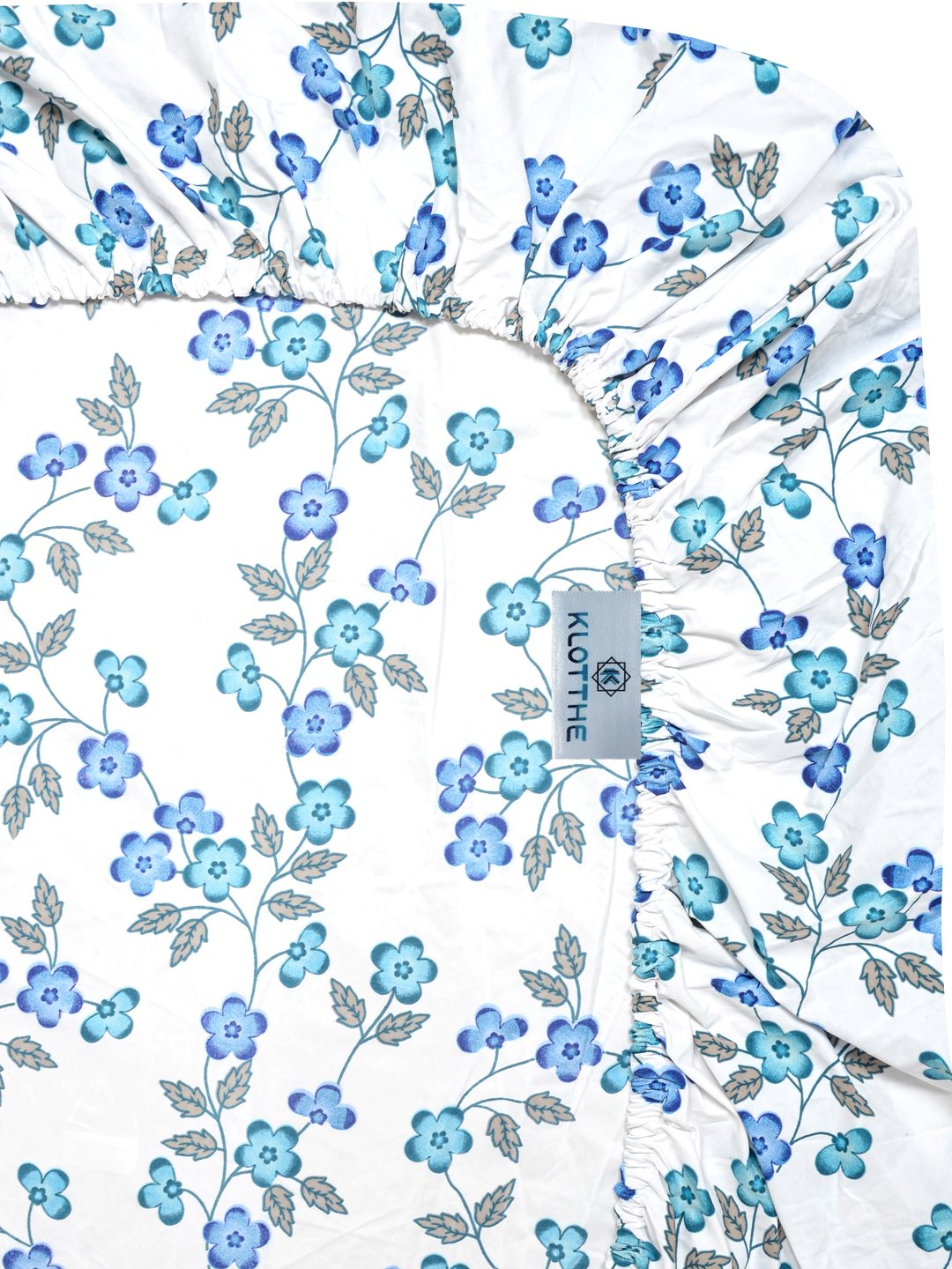 White Floral 300 TC Cotton Blend Fitted Single Bedsheet with Pillow Cover
