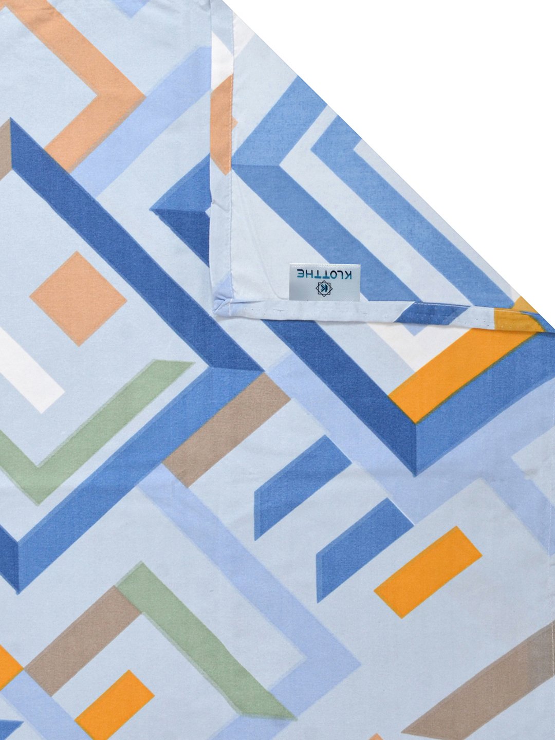 Blue Geometric 300 TC Cotton Blend Single Bedsheet with Pillow Cover