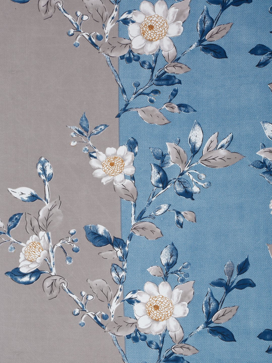 Grey Floral 300 TC Cotton Blend Fitted Single Bedsheet with Pillow Cover