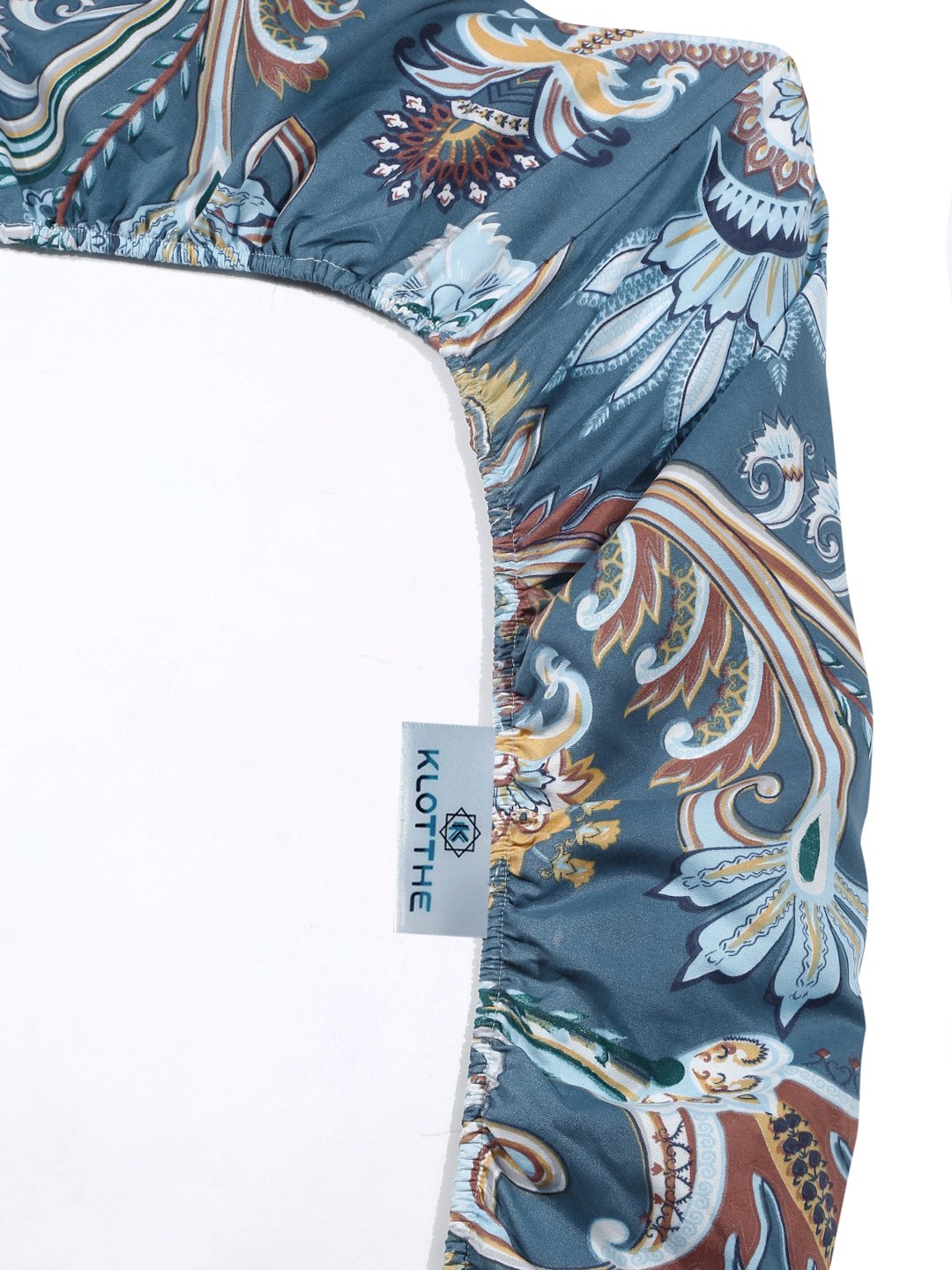 Blue Floral 300 TC Cotton Blend Fiited Single Bedsheet with Pillow Cover