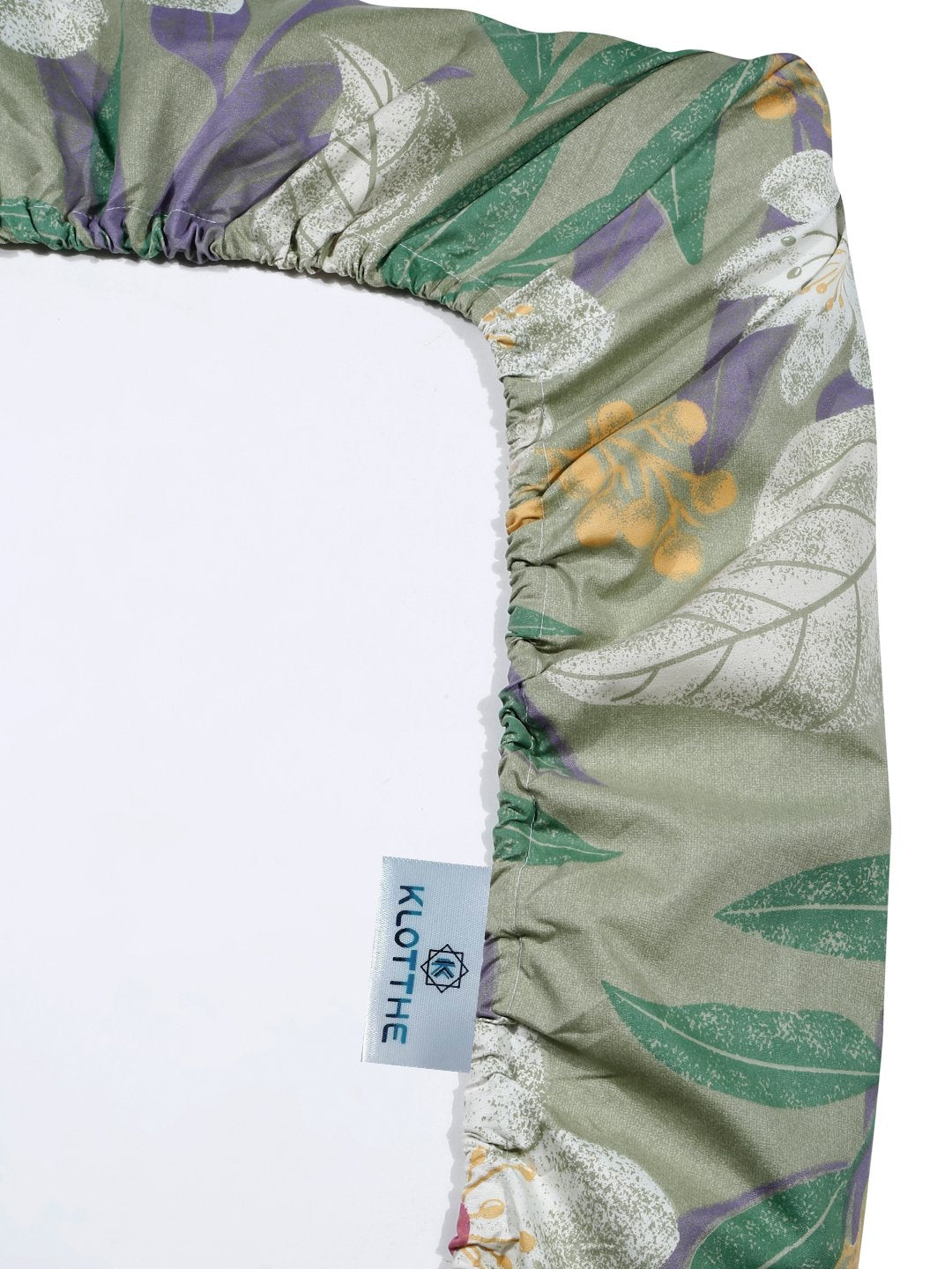 Green Floral 300 TC Cotton Blend Fitted Single Bedsheet with Pillow Cover