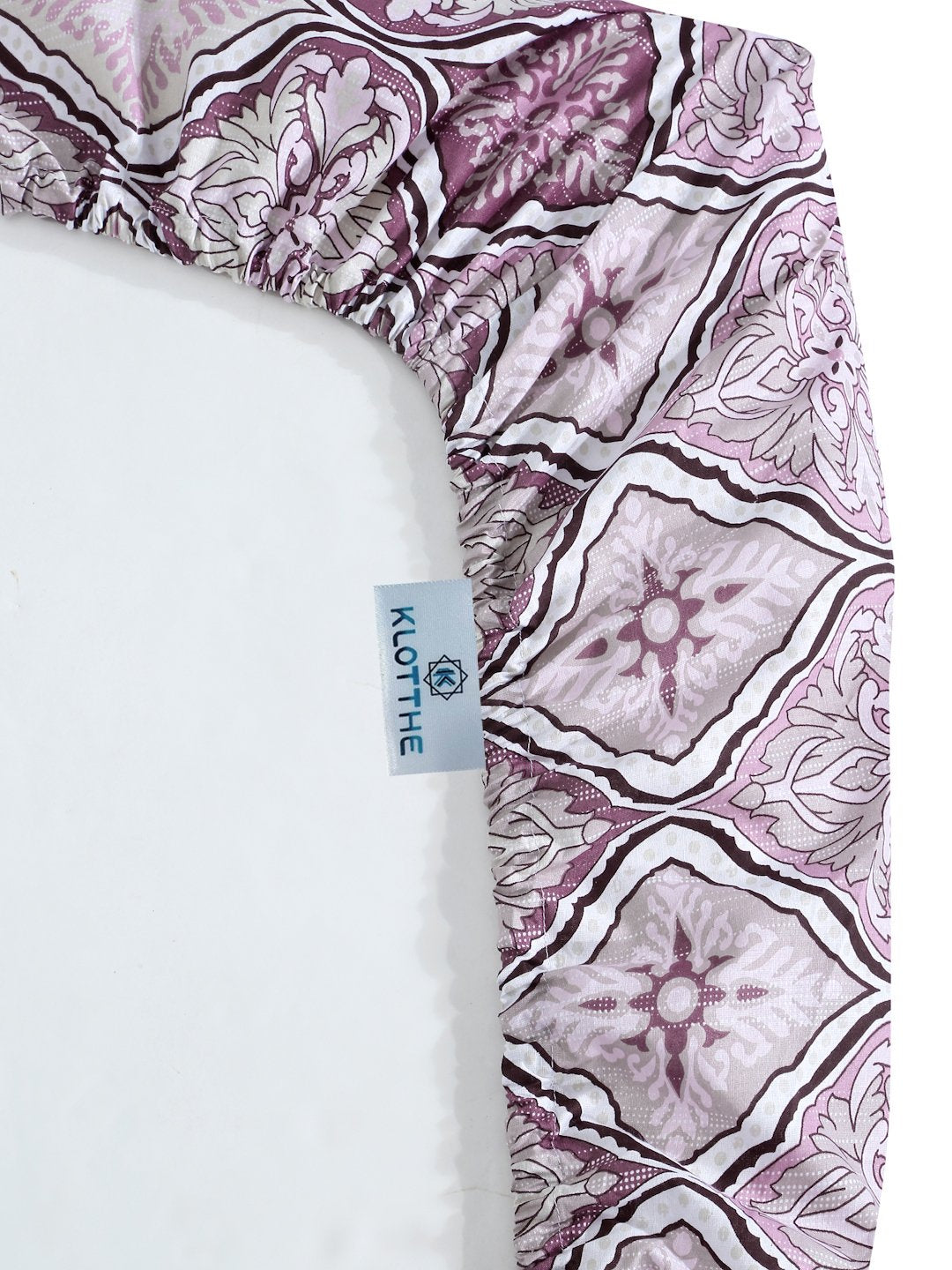 Purple Floral 400 TC Pure Cotton Fitted Double Bedsheet with 2 Pillow Covers