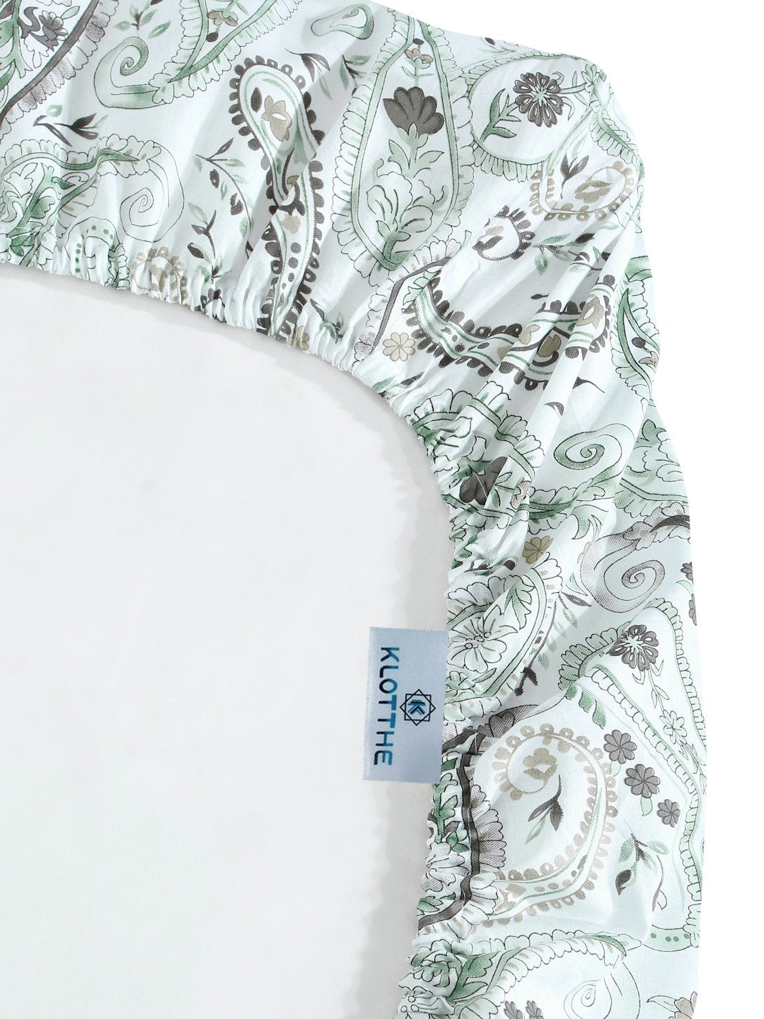 Green Floral 400 TC Pure Cotton Fitted Double Bedsheet with 2 Pillow Covers