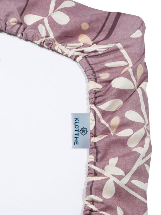 Purple Floral 300 TC Cotton Blend Fitted Single Bedsheet with Pillow Cover